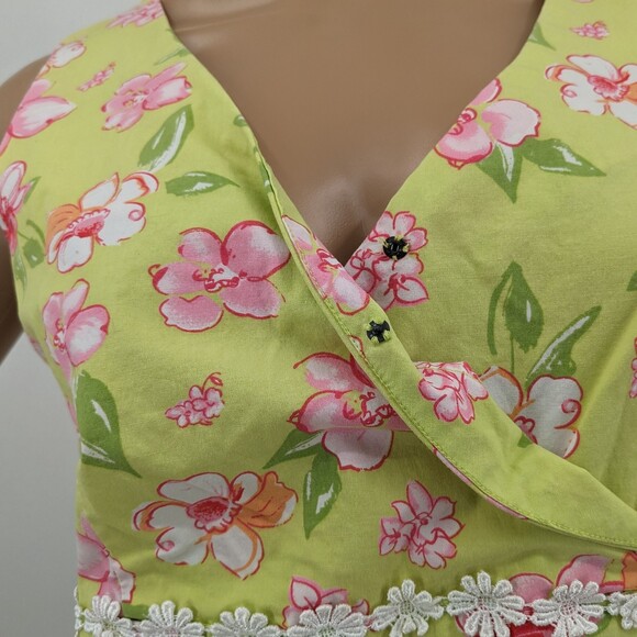 Vintage y2k Bay Studio Midi Dress Faux Wrap Floral Green Crochet Size Petite M - Picture 6 of 10